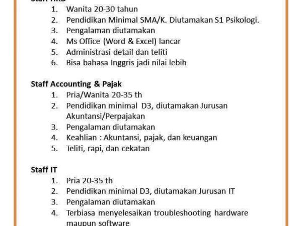 Loker akuntansi staff accounting and tax pt idelux
