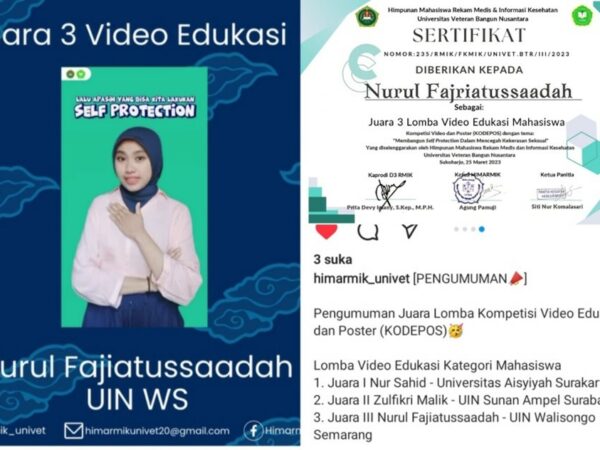 Mahasiswa Prodi S1 Akuntansi  Syariah UIN Walisongo Semarang berhasil menyabet Juara 3 Nasional Lomba Video Edukasi Mencegah Kekerasan Seksual