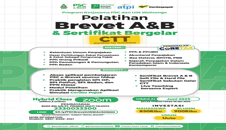 Siapkan SDM Pajak Profesional, PSC dan UIN Walisongo Gelar Pelatihan Brevet A&B Bergelar CTT